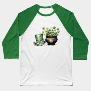 Leprechaun Hat and A Pot of Gold Coins and Clover Baseball T-Shirt